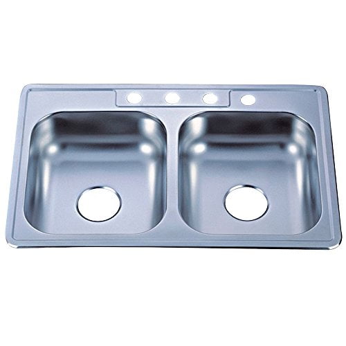 Kingston Brass GKTD33227MR Studio Self-Rimming Double Bowl Kitchen Sink 33-Inch L x 22-Inch W x 7-Inch H Brushed Nickel Kingston Brass GKTD33227MR Studio Self-Rimming Double Bowl Kitchen Sink 33-Inch L x 22-Inch W x 7-Inch H Brushed Nickel